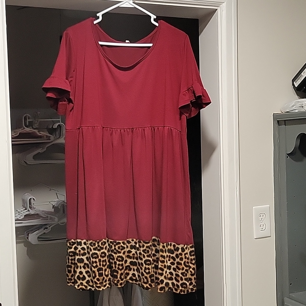 Maroon and Cheetah Print Dress